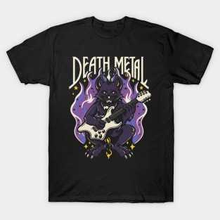 Death Metal Satanic Baphomet Cat playing guitar T-Shirt